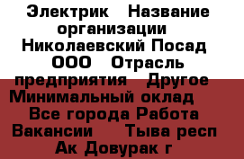 Электрик › Название организации ­ Николаевский Посад, ООО › Отрасль предприятия ­ Другое › Минимальный оклад ­ 1 - Все города Работа » Вакансии   . Тыва респ.,Ак-Довурак г.